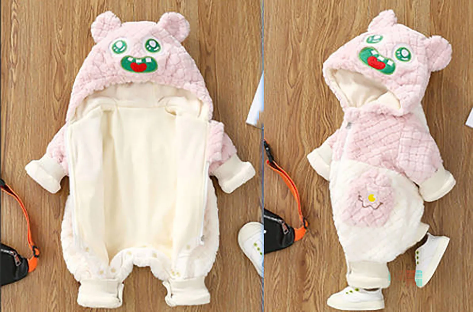 Winter Infant Baby Cute Outdoor Clothes Kids Hooded Plush Thick Quilted New Cute Cartoon Bunny Jumpsuits Toddler Romper 0-24M