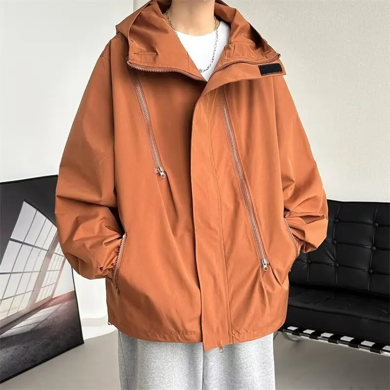 

Men Hooded Jacket Men Bomber Jacket Mens Windbreakers Zipper Coats 2025 Spring Autumn Loose Cargo Jacket Men Casual Sportswear
