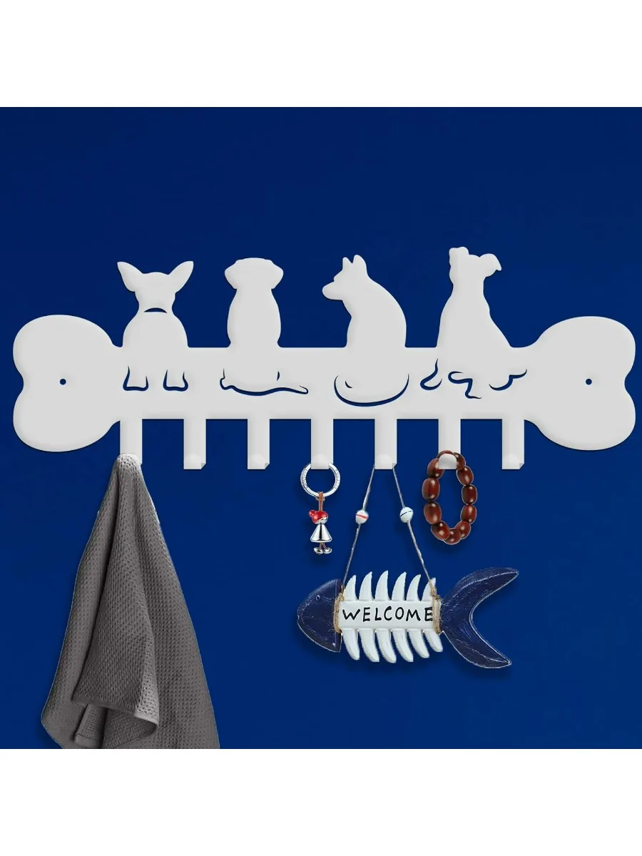 4 Style Dogs Metal Key Hook Holder Silver Pet Dogs Decorative 7 Hook Key Organizer Wall Mounted Entryway Key Belt Umbrella Hooks