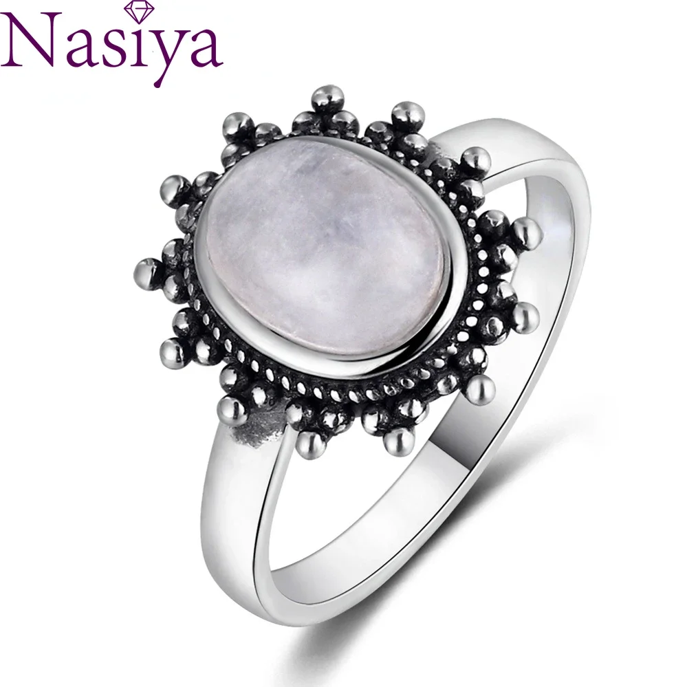 

Nasiya Sun Shape Oval Moonstone Rings For Women Silver Gemstone Fine Jewelry For Party Wedding Birthday Gift