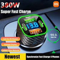 Xiaomi 380W Car Charger FM Transmitter Type-C Dual PD 4-in-1 with Voltage Display Super Fast Charging Adapter For iPhone Samsung