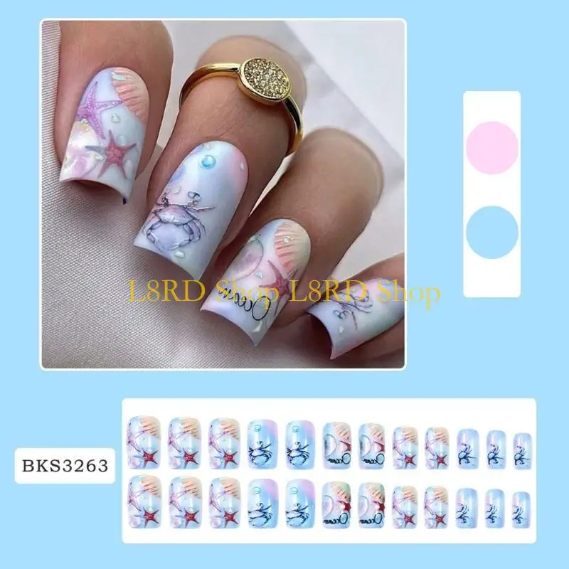 L8RD Summer Ocean Theme Texture Press On Set 24Pcs False on