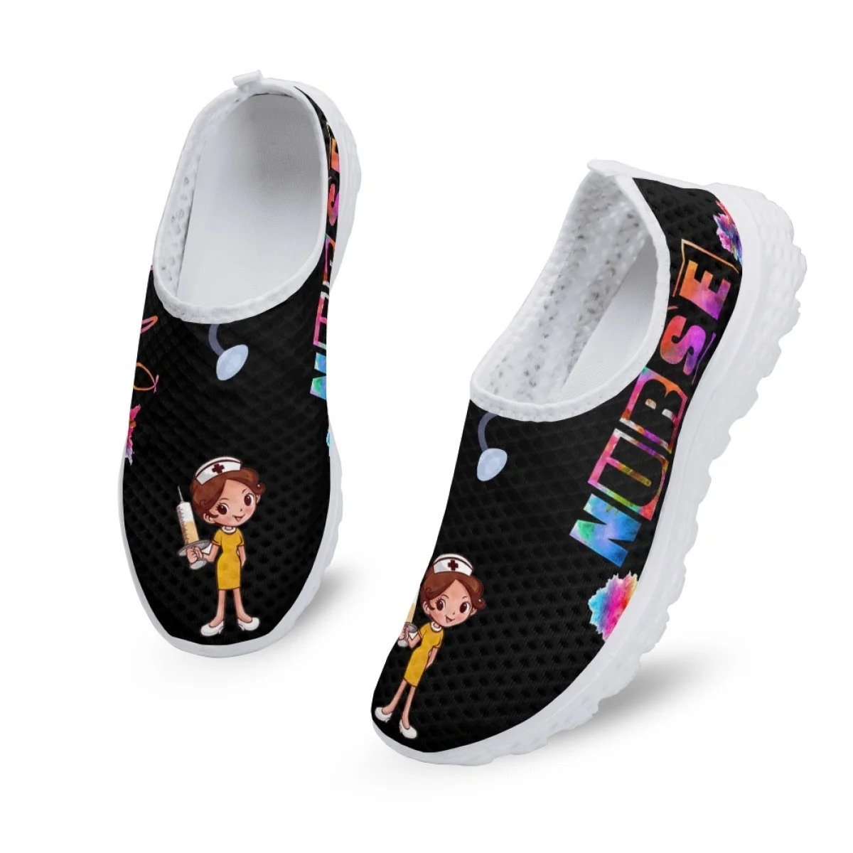 Belidome Cute Cartoon Nurse Medical Shoes for Women Summer Mesh Soft Brand Design Slip On Casual Walking Sneakers Zapatos Planos