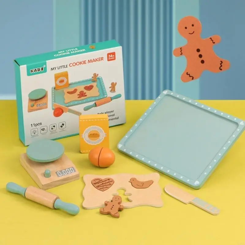Juego rol cocina D5QA, juguete para hornear galletas madera para niños, rodillo a escala para desarrollar habilidades
