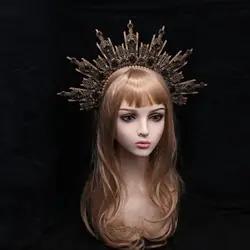 Handmade Goddess Halo Crown Costume Makeup Party Headpiece  Nightclub Sun God Exaggerated Headband Bridal Hair Accessory