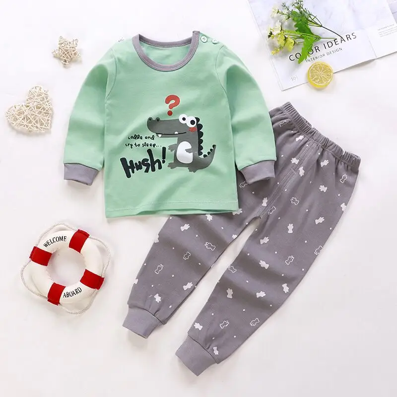 Spring Baby boy Baby girl Long-sleeved cartoon Korean Soft O-neck Home cotton Set baby clothes set