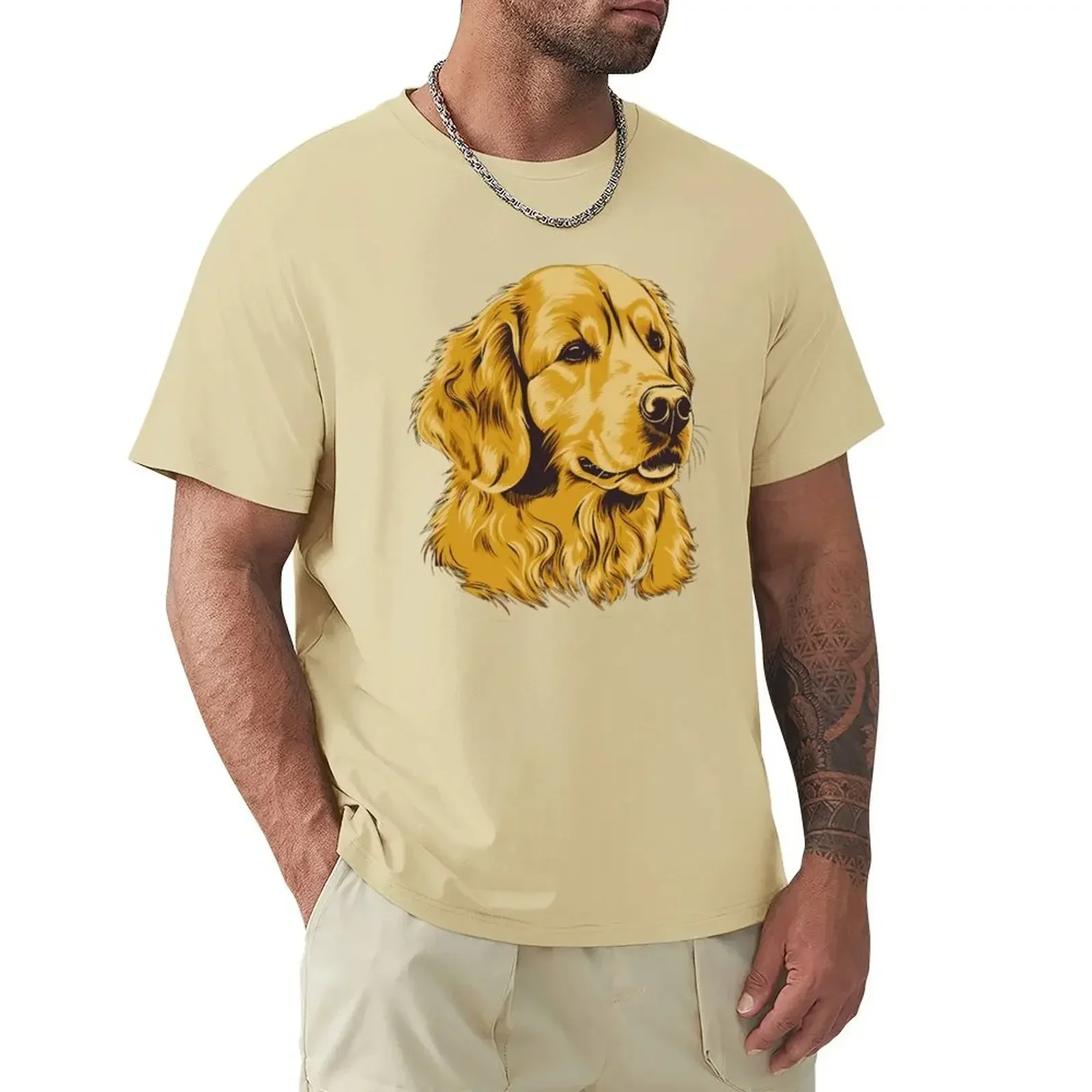 Blacks cute tops t shirts men Golden anime Summer vintage funny  Male printing Retriever NEW Labrador Dog Illustration T-shirt