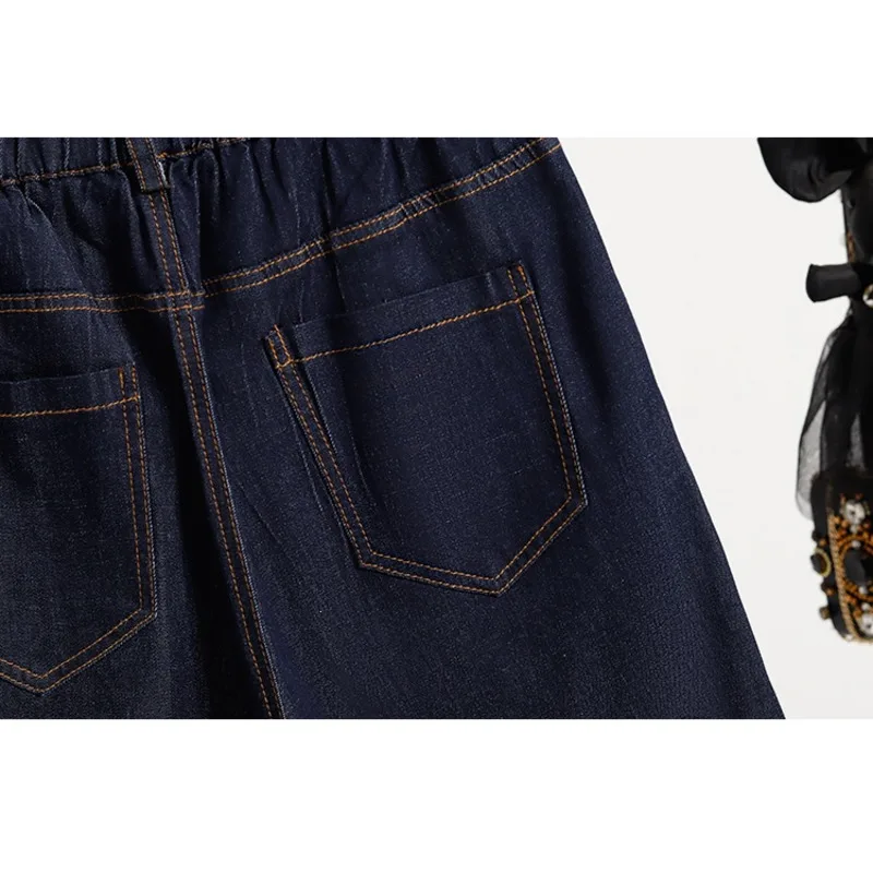 ANJY Spring Summer New Women Tide Plus-size Loose Stylish Elastic Waist Patchwork Ruffles Jeans Ins Wide-leg Denim Shorts A25759