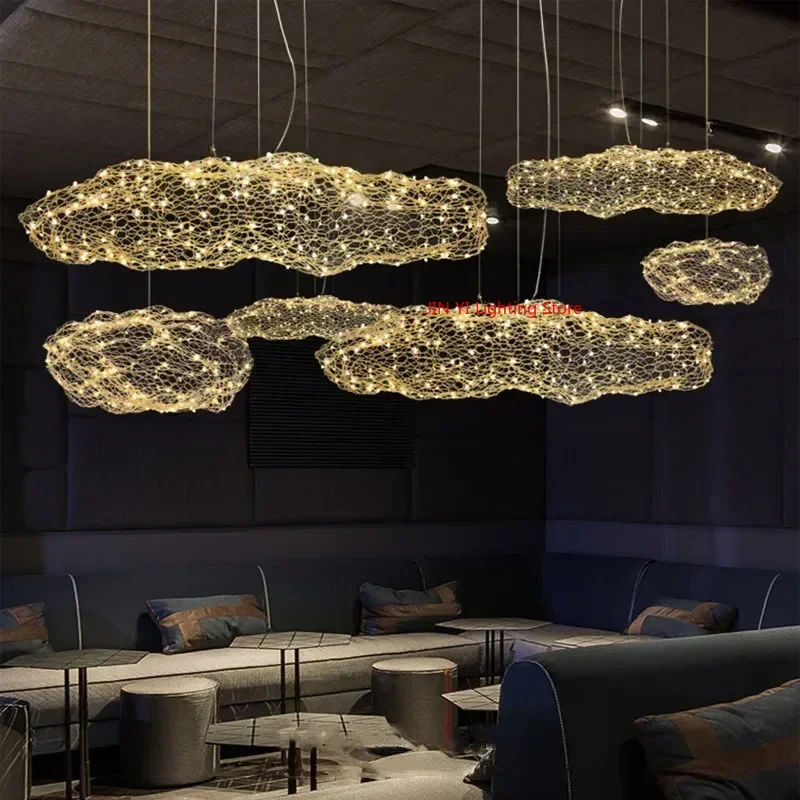 

Danish Designer Iron Mesh Cloud Pendant Lights For Bedroom Staircase Lamp Industrial Loft Chandelier Corridor White Lamp Body