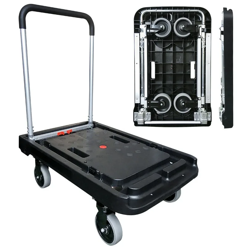 

Folding four-wheel pulling truck, truck-mounted plastic small trailer FW-99FB