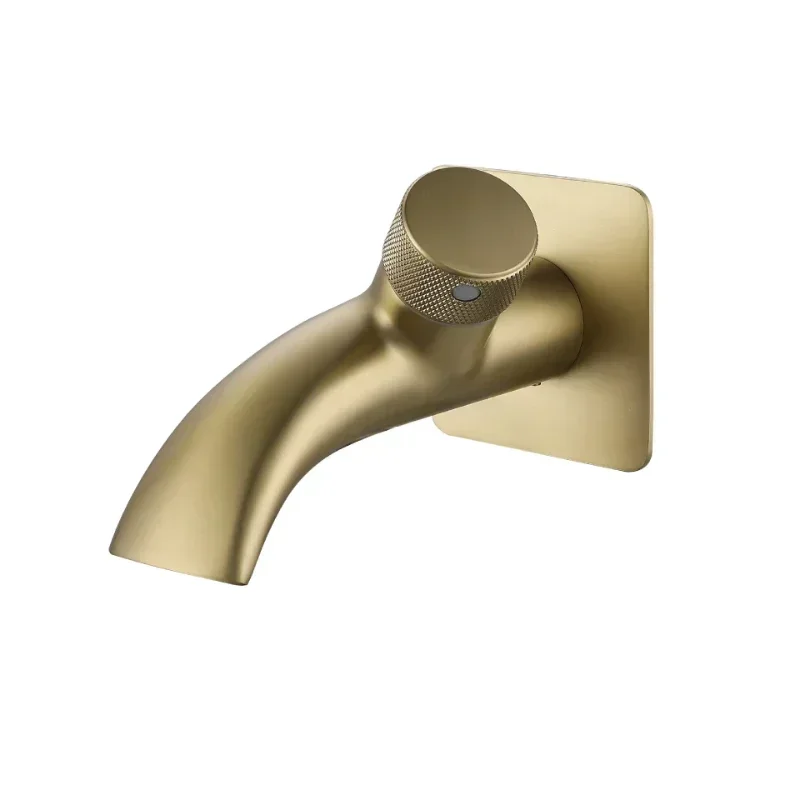 

Brushed Gold Wall Mounted Bathroom Vessel Sink Faucet Hot and Cold Water Mixer Waterfall Faucet Tap