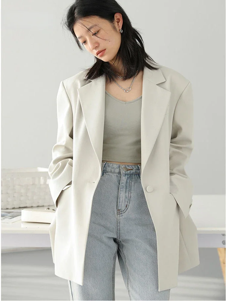 CHIC VEN Korean Women's Blazer Black Solid Casual Loose Wide Shoulder Ovecoat Office Lady Tops Woman Jacket Spring Autumn 2023
