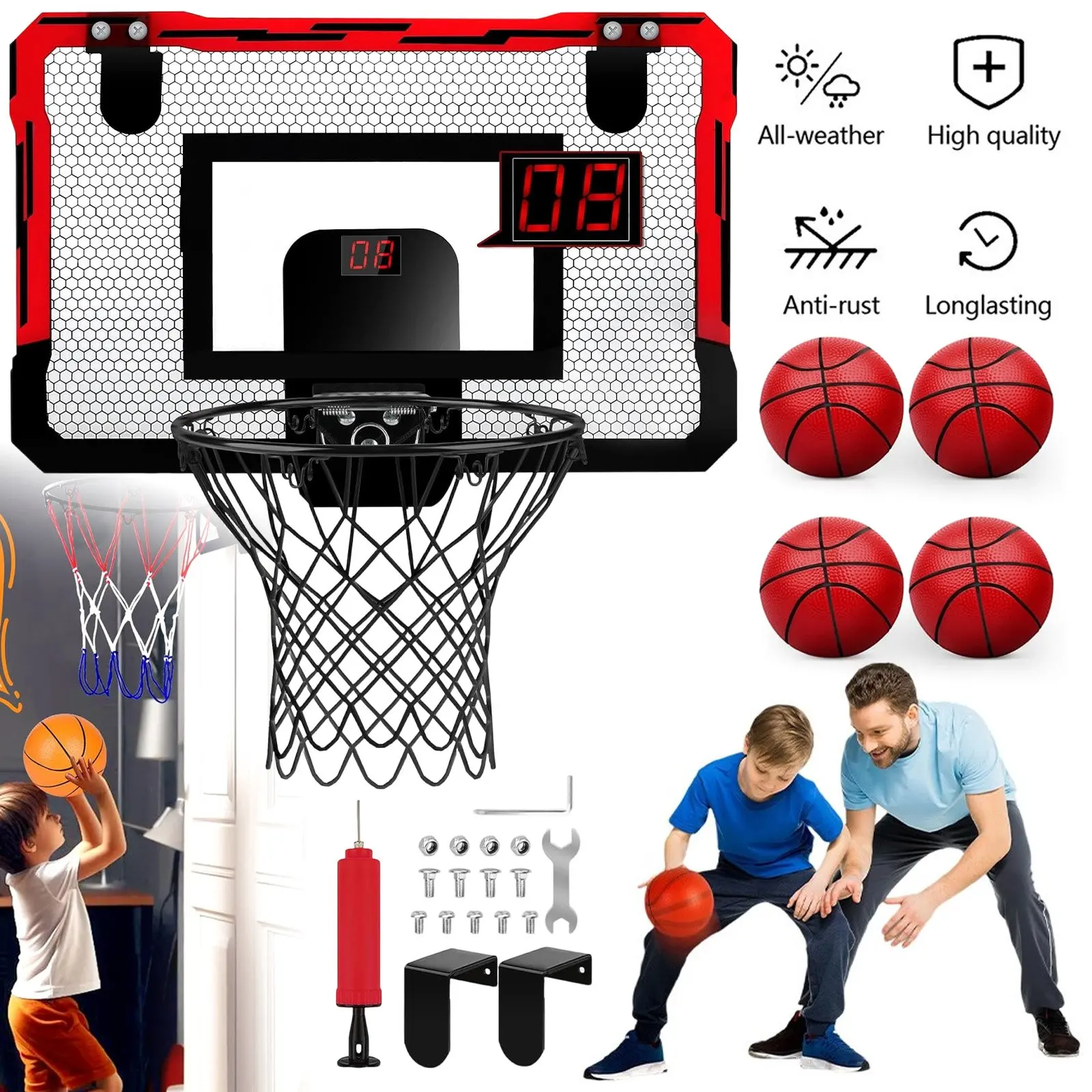 Mini Canasta de Baloncesto con Marcador para Interiores, Apariencia Clásica de Canasta, Fácil Montaje Sobre la Puerta, Construcción Segura Anti-Atrapamientos, Juguete Deportivo Ligero para el Dormitorio, el Tiempo de Descanso y Actividades de Descanso en la Oficina