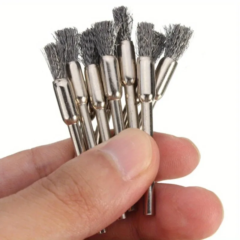 10 pçs roda fio caneta escova copo de aço escova ferramenta rotativa conjunto polimento acessórios kit para limpeza moagem polido