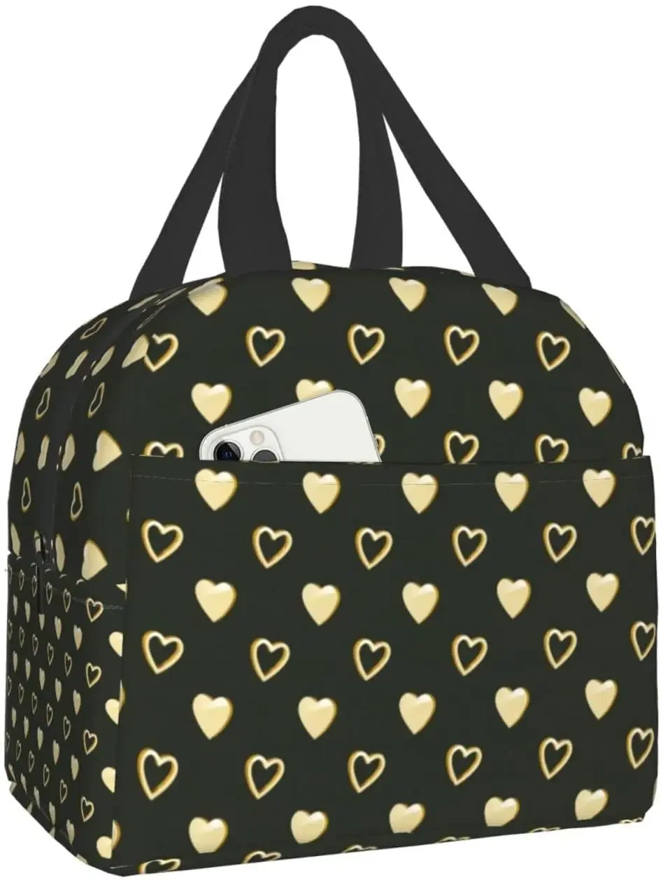 

Ланч-бокс с розовым сердечком, изолированный многоразовый водонепроницаемый органайзер для еды, с передним карманом для офиса, пикника, пляжа