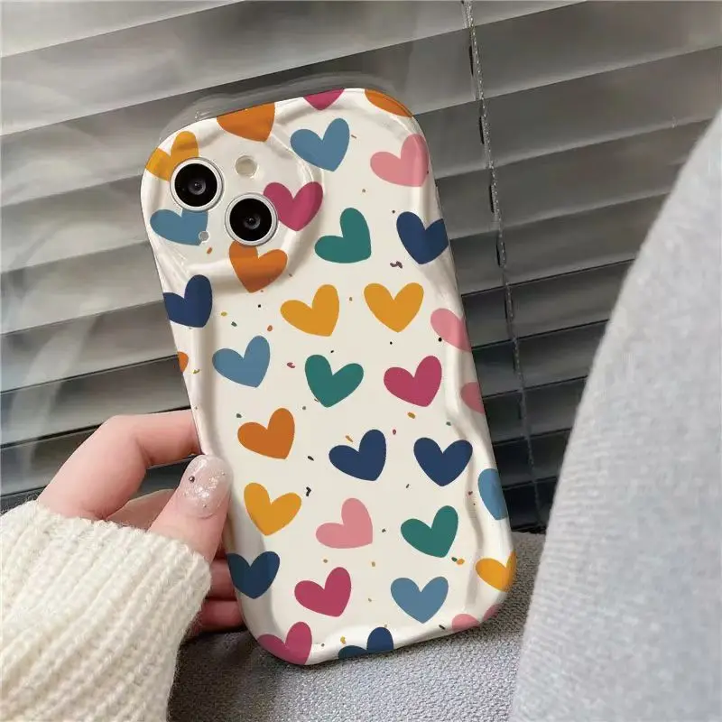 Casing Ponsel Estetika Seni Hati Warna-warni Grafiti untuk iPhone 16 15 14 13 12 11 Pro Max XS X XR 7 8 Plus 16E Sampul Silikon Lembut