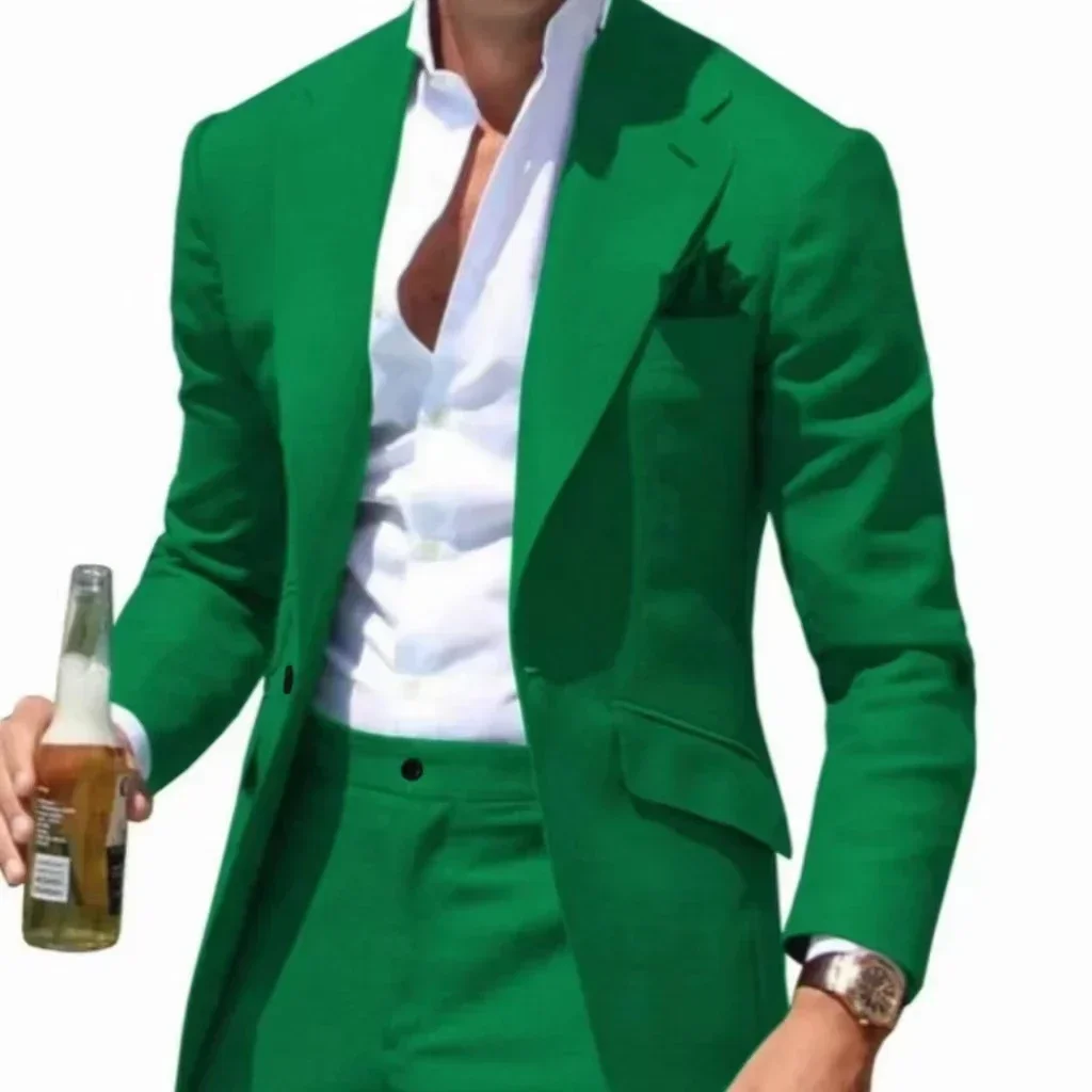 Men\'s Suits Casual Coat Summer Beach 2 Piece Blazer and Pant Set Notched Lapel Slim Fit Tuxedo Set Wedding Dress Business Party