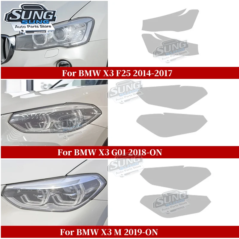 

For BMW X3 G01 2020 F25 M Car Accessories 2 Pcs Car Headlight Protective Film Front Headlamp Transparent Black TPU Sticker Repai