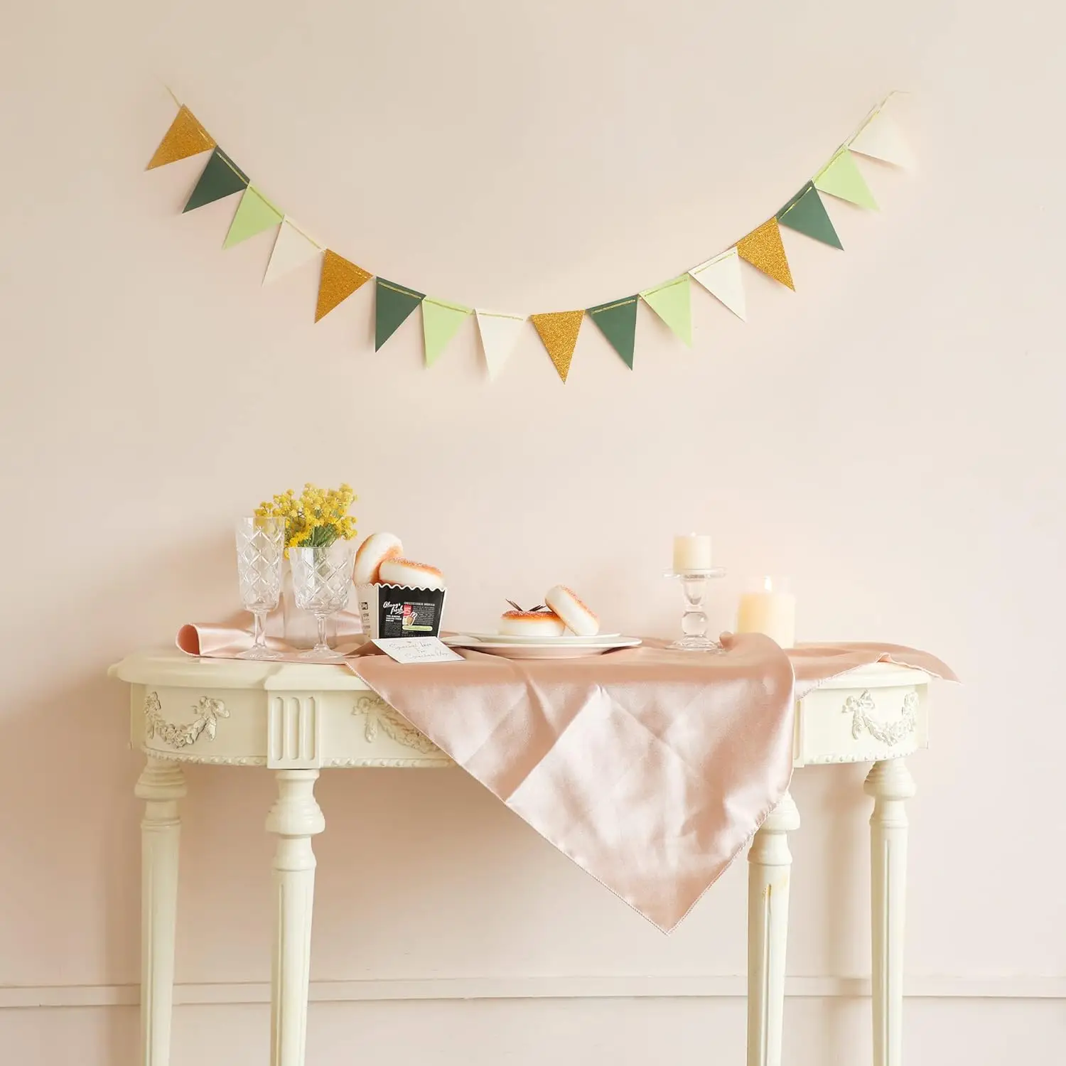 Large Gold Green(10 Feet), Paper Triangle Flags Bunting for Greenery Baby Shower Wedding Nursery Classroom Birthday Party