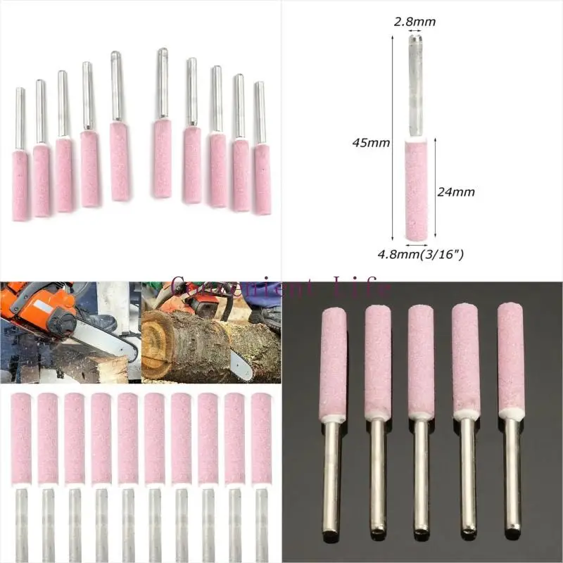 

L1EE 10 Pcs Chainsaw Sharpener Grinding Stones 4.8mm 3/16 Sharpening Tool Stones Burr Chain Saws Grindstone File Replacement