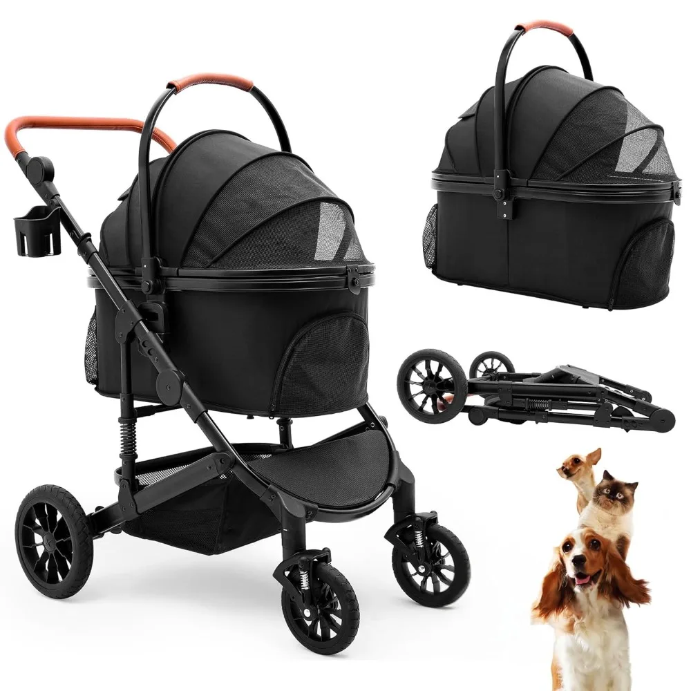 

Pet Stroller with 4 Wheels, Foldable Pet Travel Carrier for Small/Medium Dogs Cats up to 50lbs, Detachble Portable Pet Bag, Stor