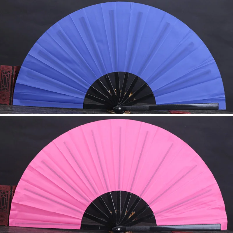 Abanico de Kung Fu de artes marciales chinas de plástico, ventilador de baile de Tai Chi, ventilador plegable de rendimiento de escenario, ventilador de Color sólido DIY