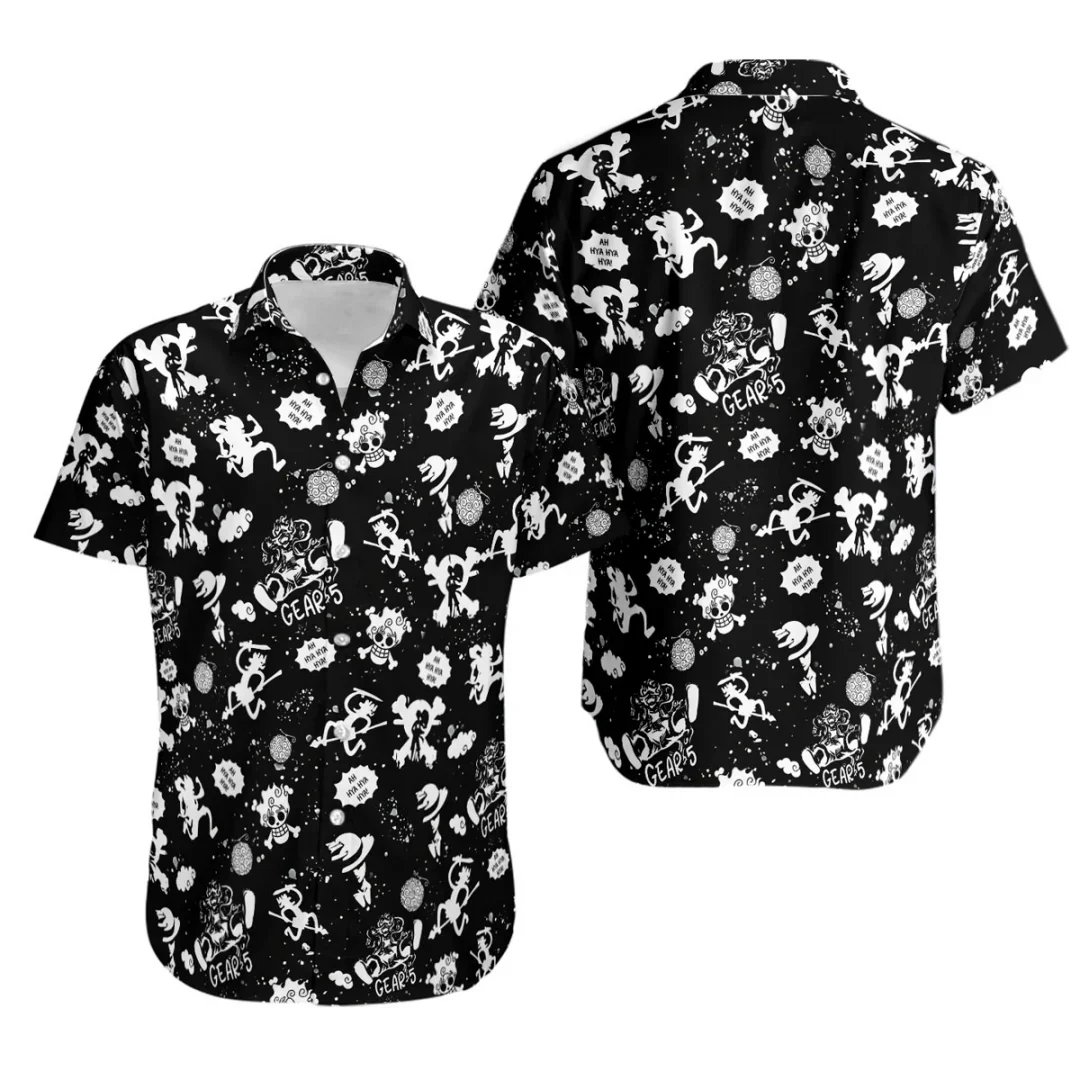 Men's Stylish One Piece Hawaiian Shirt Luffy Print Short Sleeve Loose Casual Anime Kids Clothes Tropical Vacation Shirt Tops