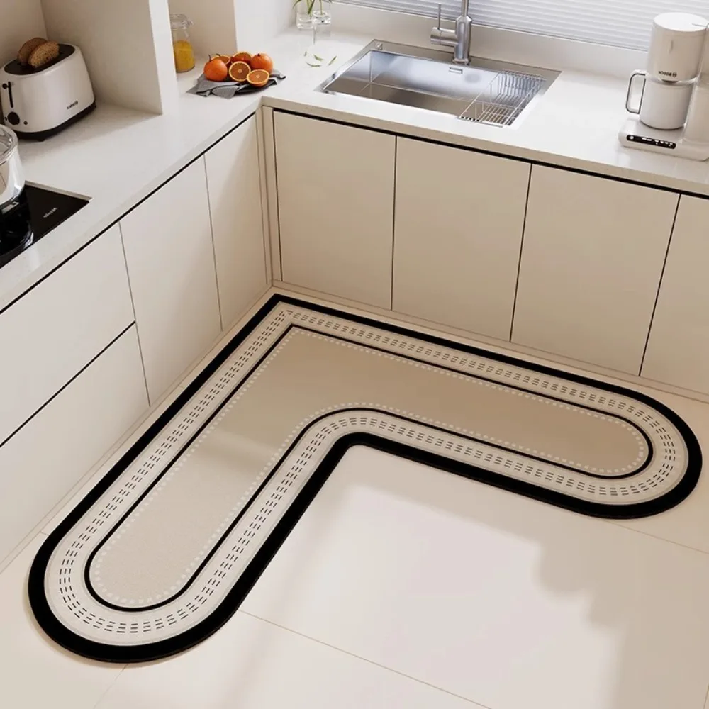L-Shape Kitchen Carpet Water Absorbent Oil-Proof Anti-Slip Floor Mat Wipable Surface Soft Waterproof Doormat Kitchen Floor
