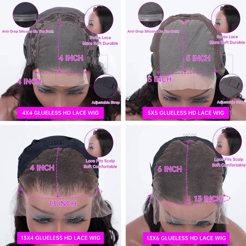 40 Inch Body Wave Lace Front Wig 13x6 200 Density Natural Black Brazilian Water Wave Human Hair Wigs For Women Pre Plucked Lace