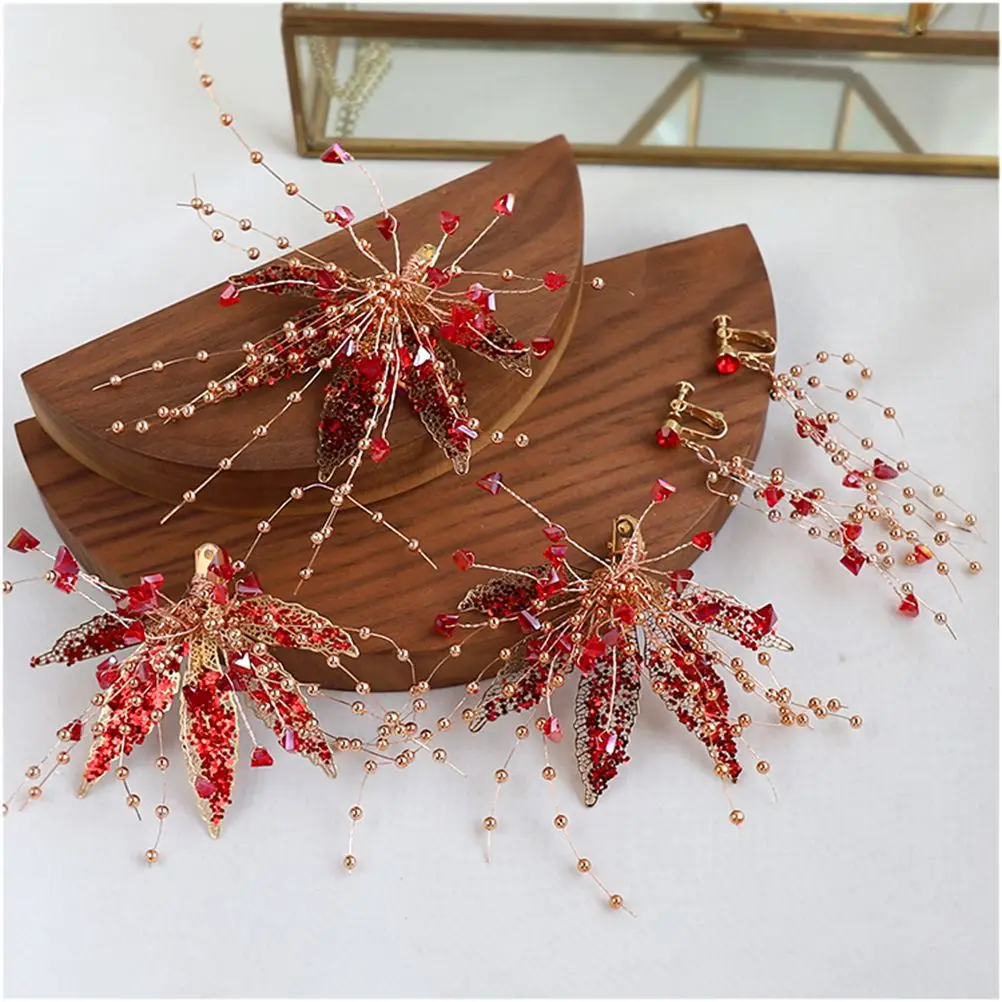 

3 PCS Wedding Hair Clip Elegant Pearl Rhinestone Chain Bridal Hairpin Alloy Leaf Beads Crystal Decor Easy Attach Bride