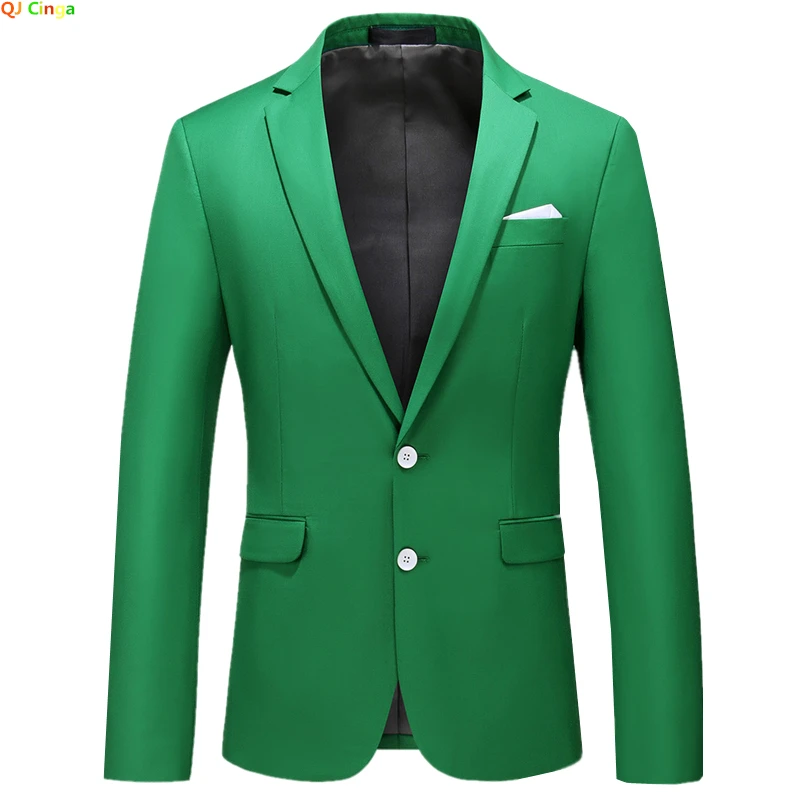 Bright Green Men\'s Blazer Jacket, Two Button V-Neck Coat, Wedding Party Formal Dress Tops Blue Red Yellow Green Blazers