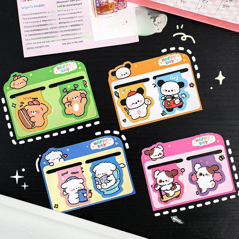 Cartoon Naughty Dog Magnetic Bookmarks Set of 4, Ins Cute Magnet Page Clip Creative Stationery Gift, Magnetic/4pcs/set