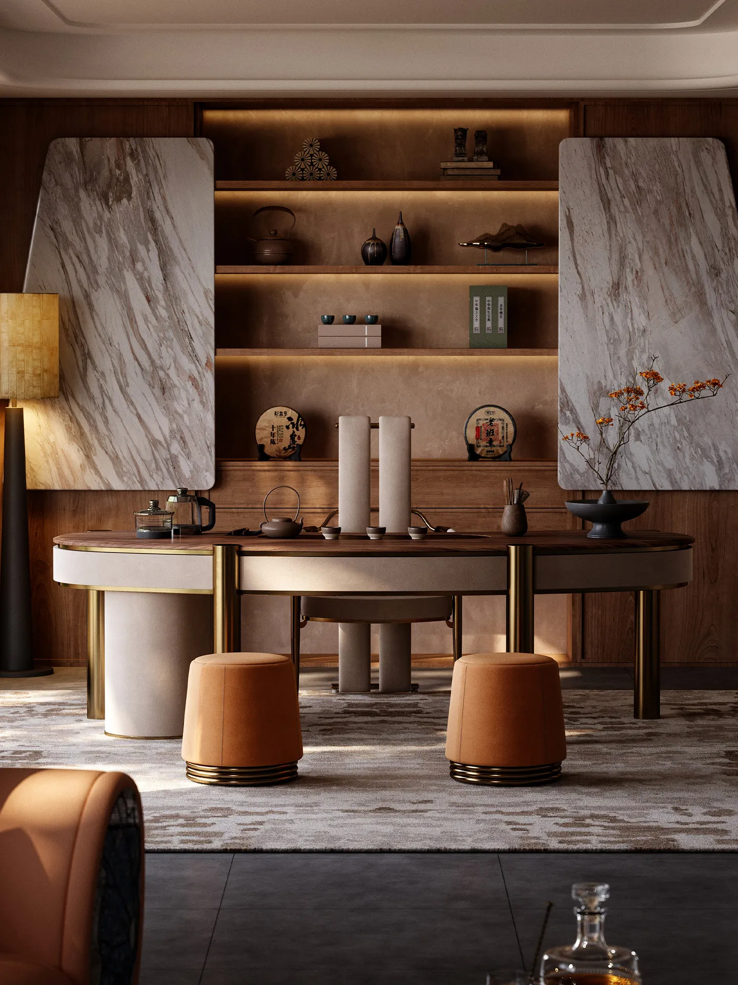 South American walnut tea table, the whole villa is matched with tea room series, light luxury medieval tea table and chair comb