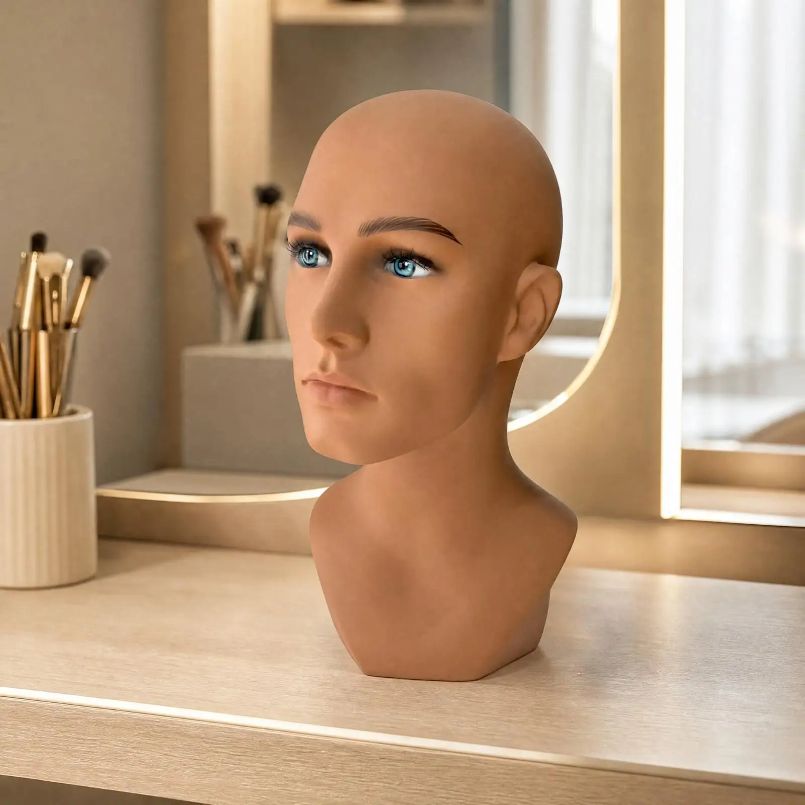 Half-Bust Mannequin Head All-Around PVC Mannequin Head with Base Tripod Compatible for Visual Merchandisers, Retail Display,