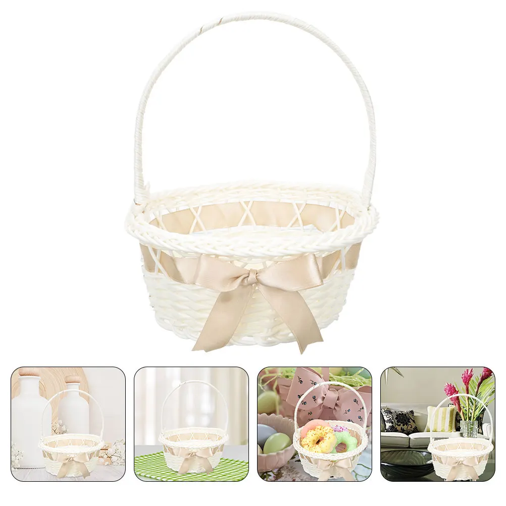 

Handwoven Wicker Flower Baskets Lightweight Mini White Storage Basket with Handle for Wedding Party Decoration Gift Guest Favor