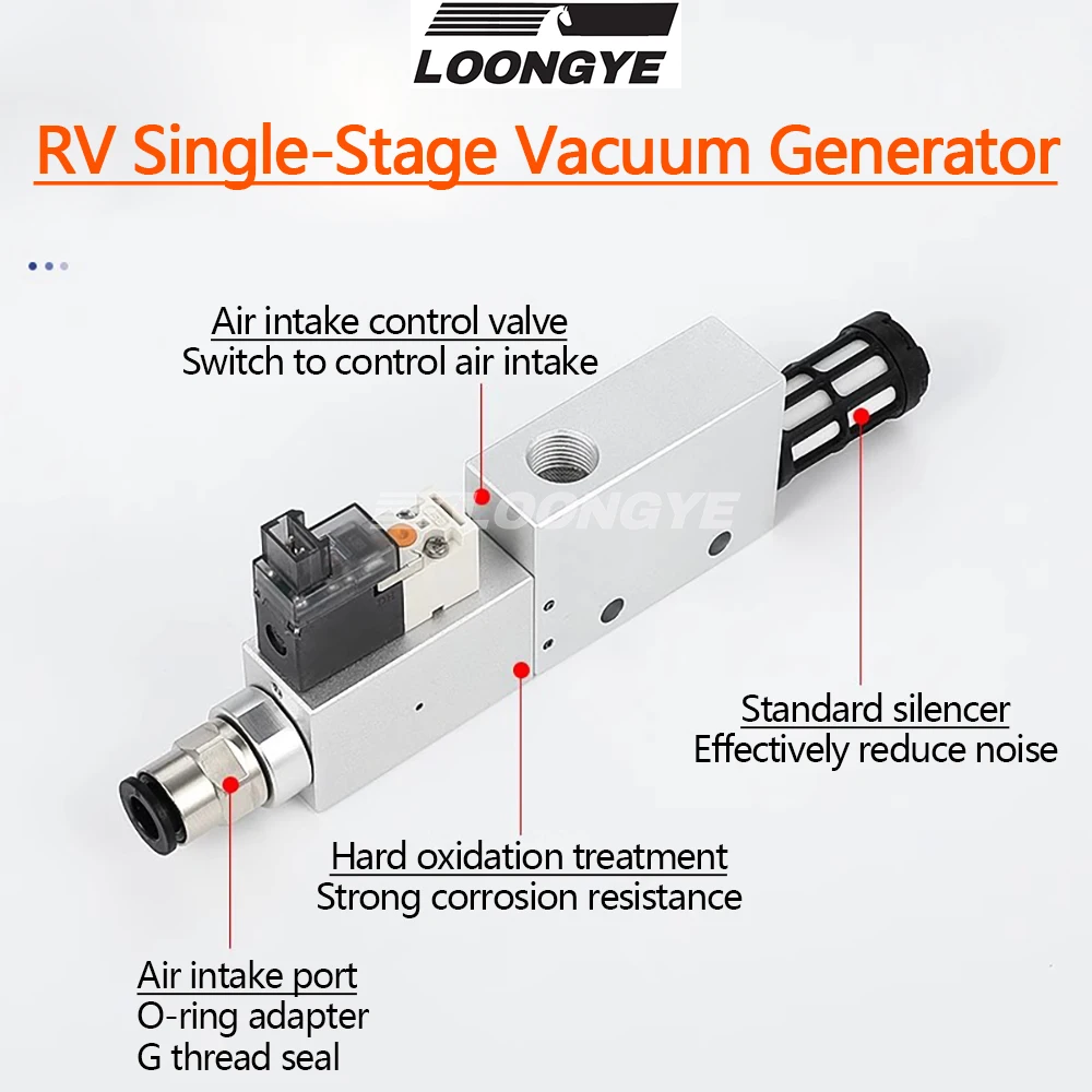 LOONGYE Vacuum Generator Air Ejector RV05HS 10HS 15HS 25HS RV15HSCK Negative Pressure Suction Flow ACV CV Magnetic Pneumatic