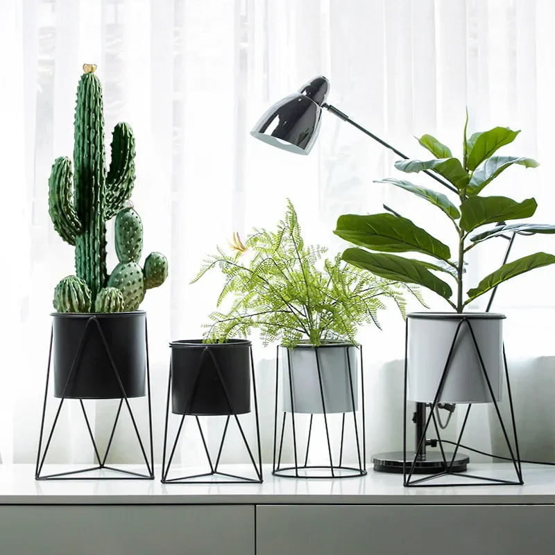 Plant Pot Nordic Creative Indoor Balcony Table Flower Pot Flower Decoration Stand Home Decoration Wrought Iron Metal