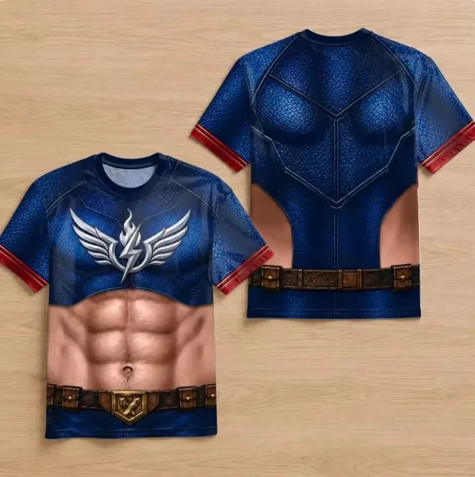 Men's Future Mech 3D Printed T-shirt, Creative Muscle Body Role Playing Short Sleeve, Science Fiction Hero Party Halloween Top
