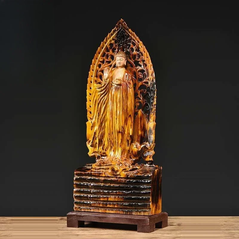 Camphor wood carving Buddha statue Bodhisattva ornament home living room entrance handicrafts