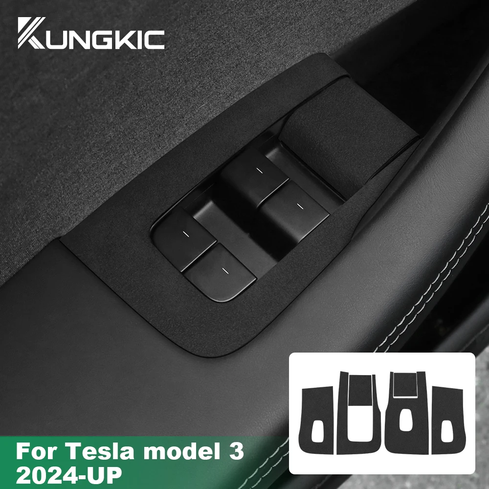 for Tesla Model 3 Highland 2024-Up Window Lifter Switch Control Panel Trim Sticker Italian Premium Suede Interior Accessories