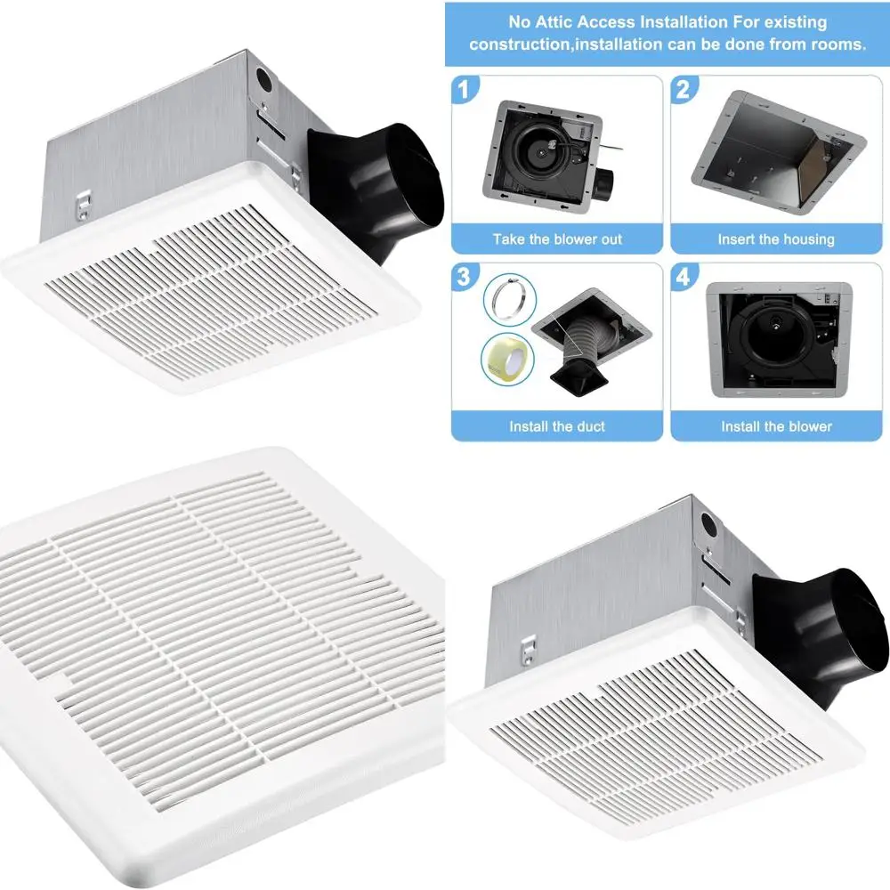 

Energy-Efficient 110CFM 1.2 Sone Ceiling-Mounted Bathroom Exhaust Fan, White