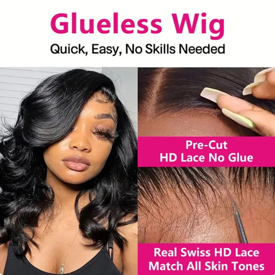 Glueless Body Wave 13X4 Transparent Ready To Wear PrePlucked Ready To Go Short Bob Wig Human Hair Wigs For BlackWomen Loose Body