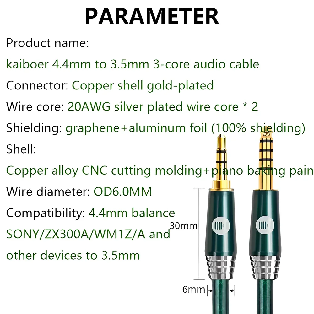 Kaiboer 3,5 mm do 4,4 mm Aux zbalansowany kabel posrebrzany męski do męskiego 4,4 do 3,5 do wzmacniacza smartfona itp