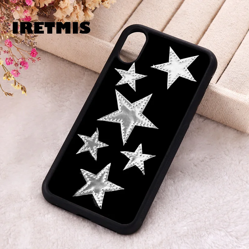 Iretmis Phone Cover Case For iPhone X XS Max XR 11 12 13 PRO MINI 14 15 16 Plus Rubber Silicone Black Silver Stars