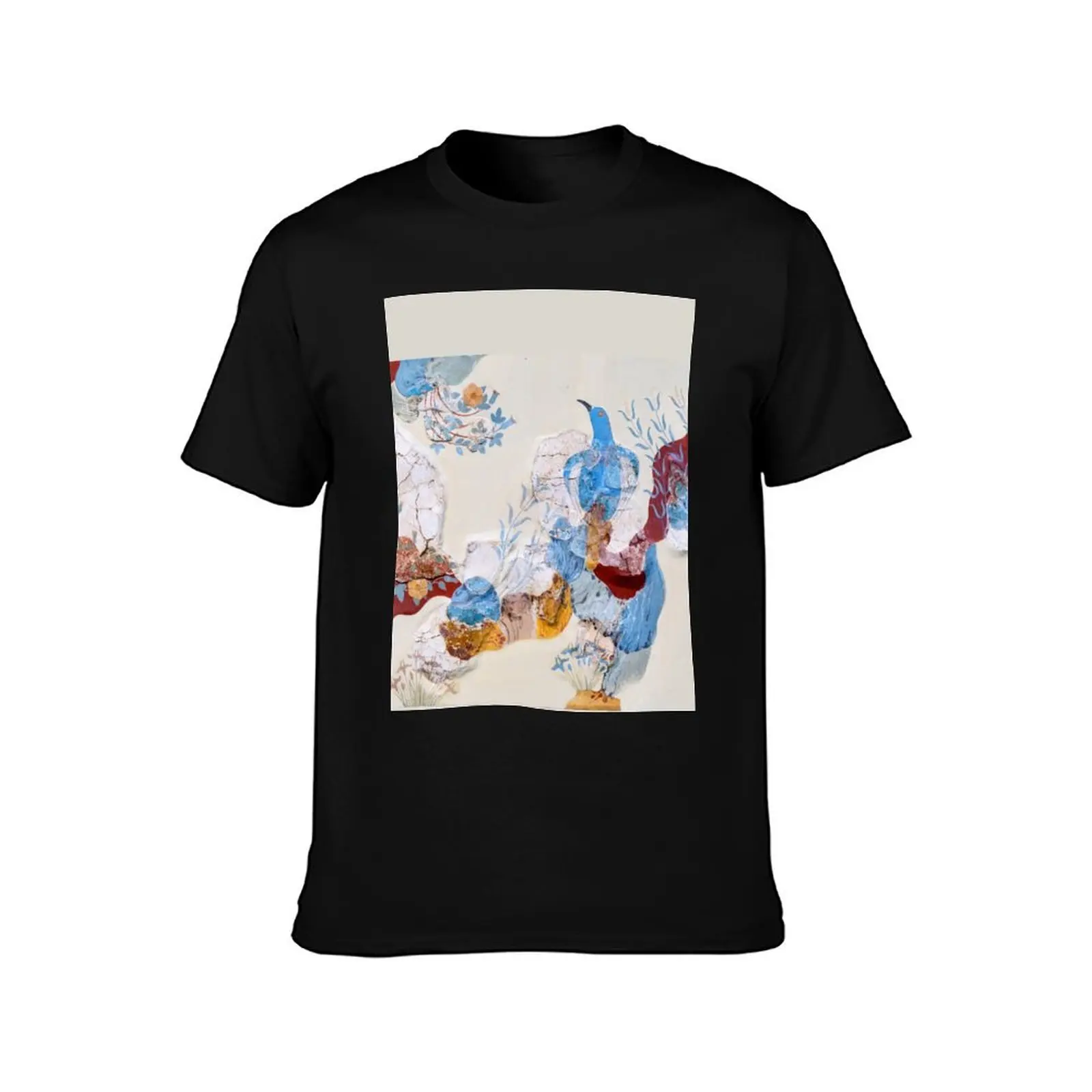 Minoan Blue Bird Fresco Knossos T-Shirt Summer Casual Cotton Tee Oversized Streetwear Tops Vintage Graphic Print 100% Cotton