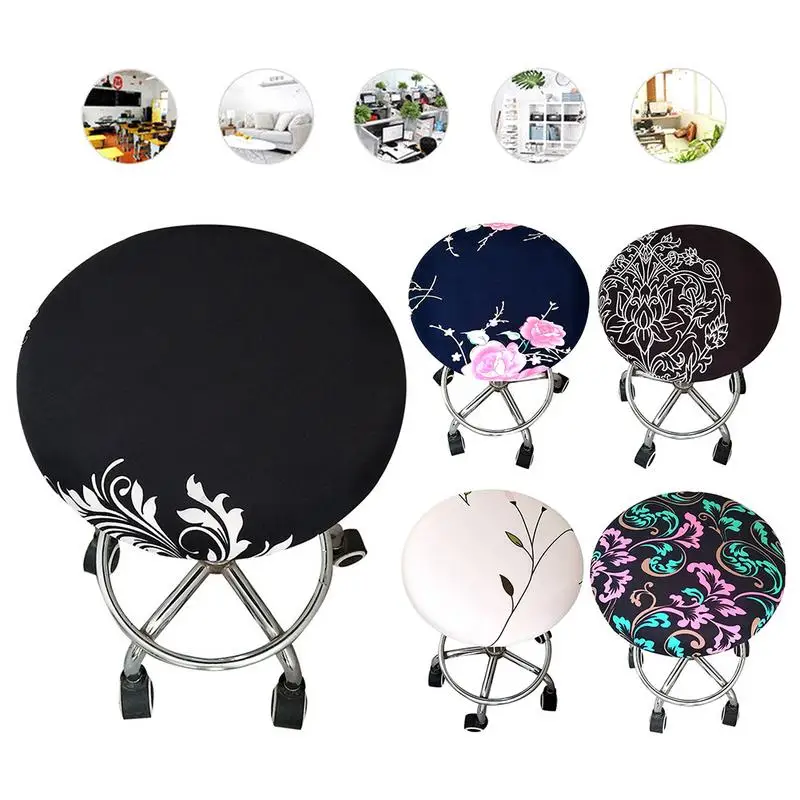 

Solid Color Round Chair Cover Dining Stool Cover Elastic Chair Cushion Cover Washable Bar Seat Cover Seat Slipcover Thickened