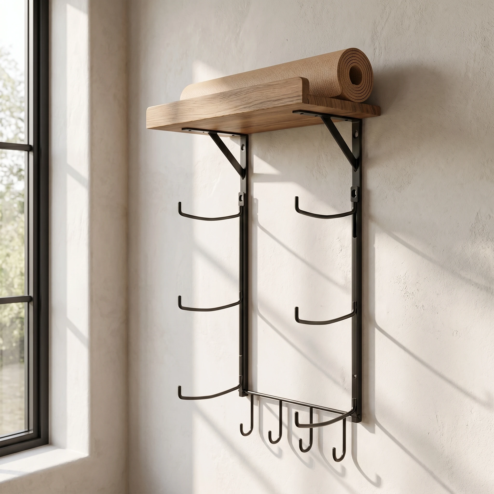 

Yoga Mat Wall Rack Metal Storage Holder Organizer With Hooks And Accessories For Home Gym Organization 18cm In Width