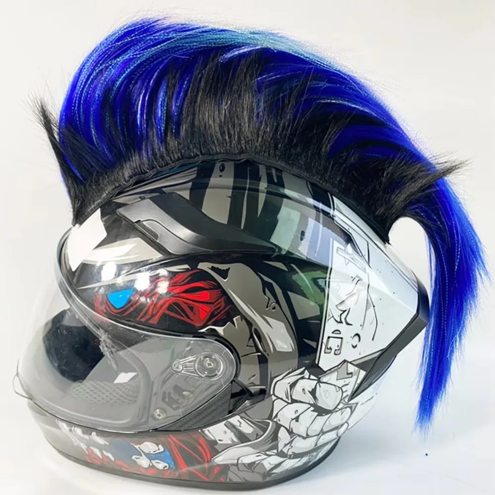 Unique Universal Mohawk Helmet Wig Lightweight Punk Style Motorcycle Helmet Decorations with Magic Sticker Cockscomb Wigs