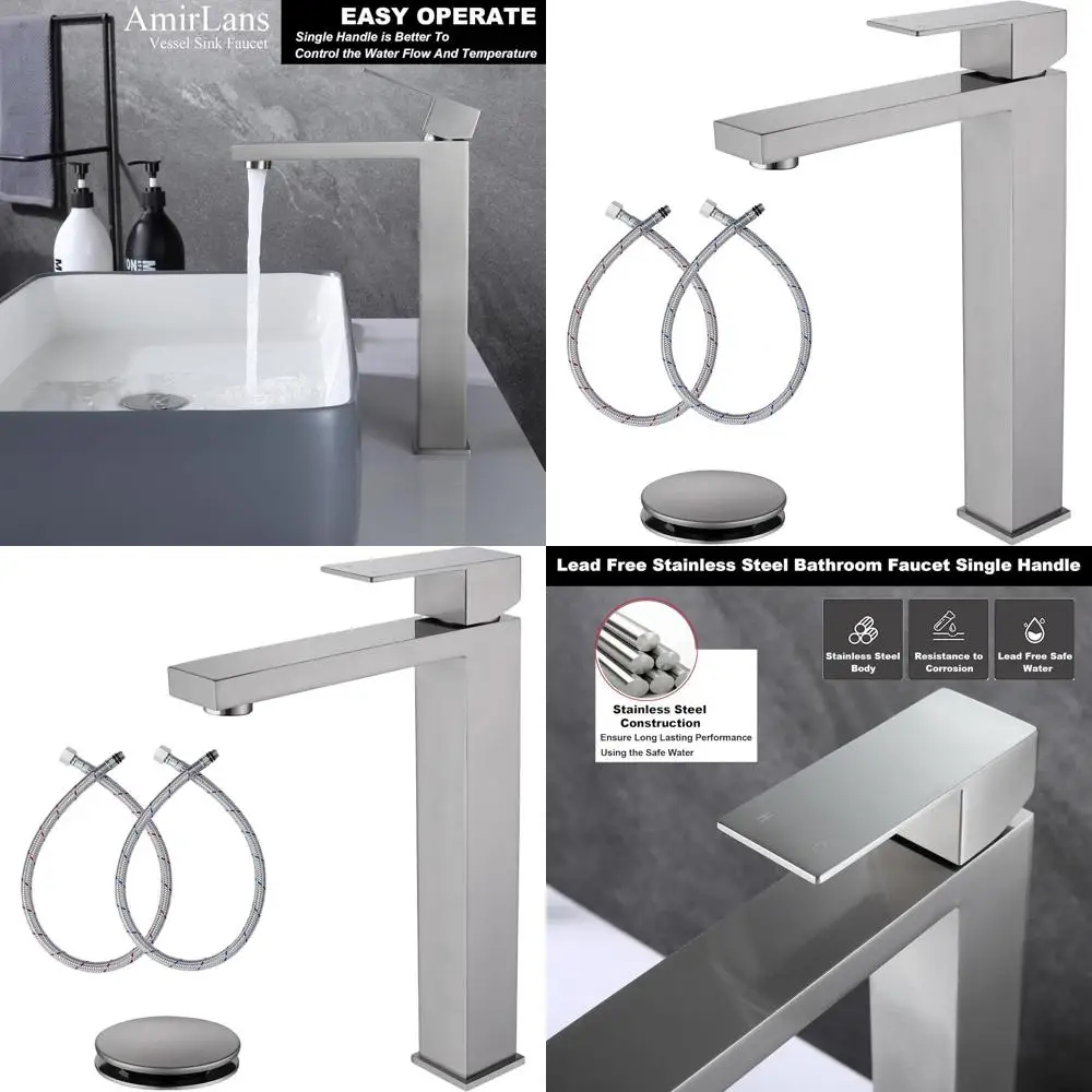 

Высокий смеситель для ванной комнаты с одной ручкой и выдвижным сливом, отделка из матового никеля