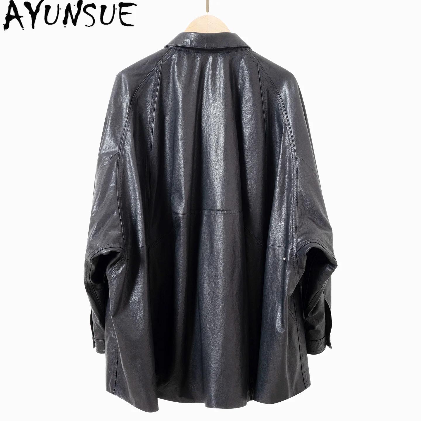 AYUNSUE 100% Real Leather Jacket Woman Clothing Autumn Sheepskin Coat for Women Loose Mid-length Trench Coat Vegetable Tanning